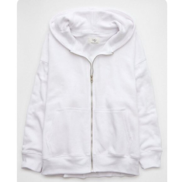 NWOT- American Eagle White oversized Zip-Up Hoodie - Picture 1 of 4
